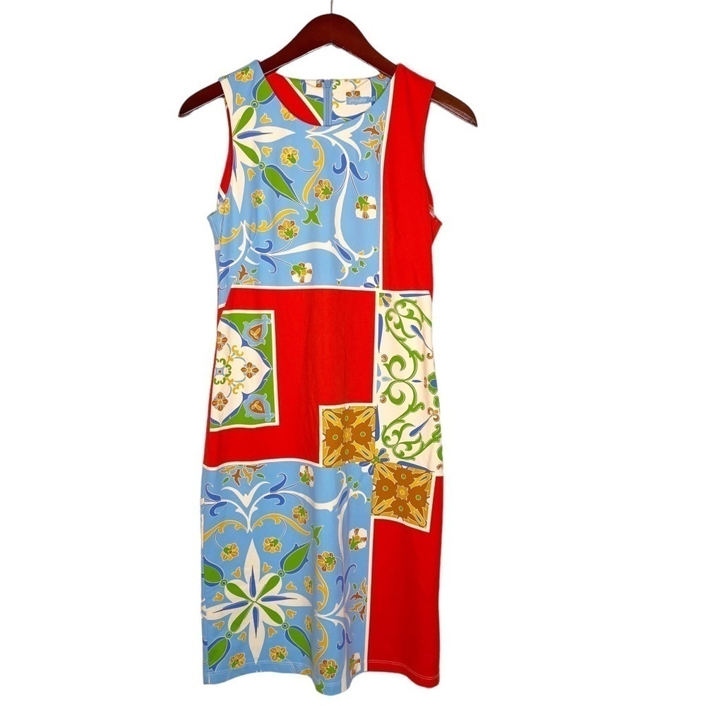 J. McLAUGHLIN Catalina Cloth Sleeveless Shift Dress Size XS in Patchwork Floral